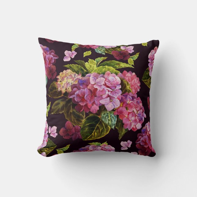 Hydrangea, dark, seamless floral pattern. cushion (Front)