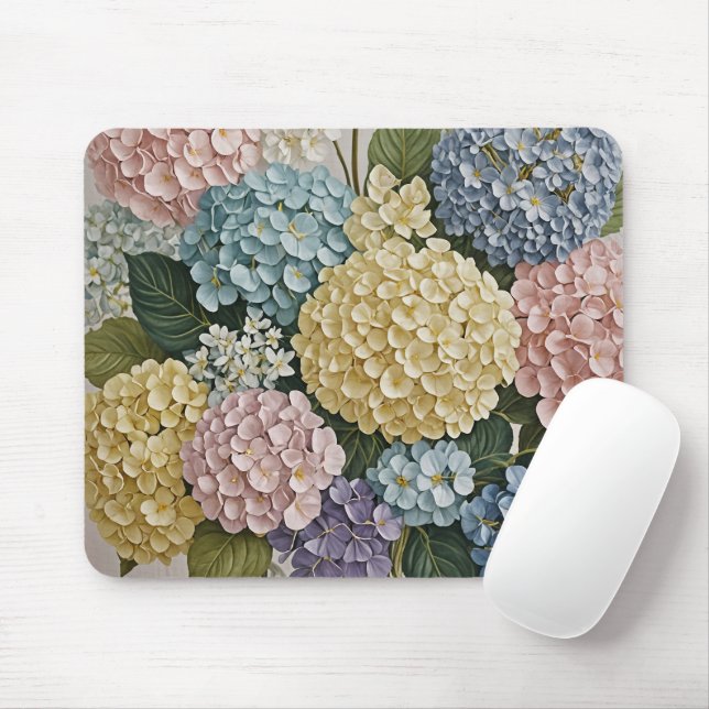 Hydrangea Dreams: Pastel Blooms Mouse Pad (With Mouse)