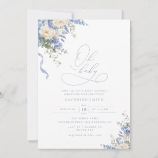 Hydrangea Dusty Blue baby shower invitation