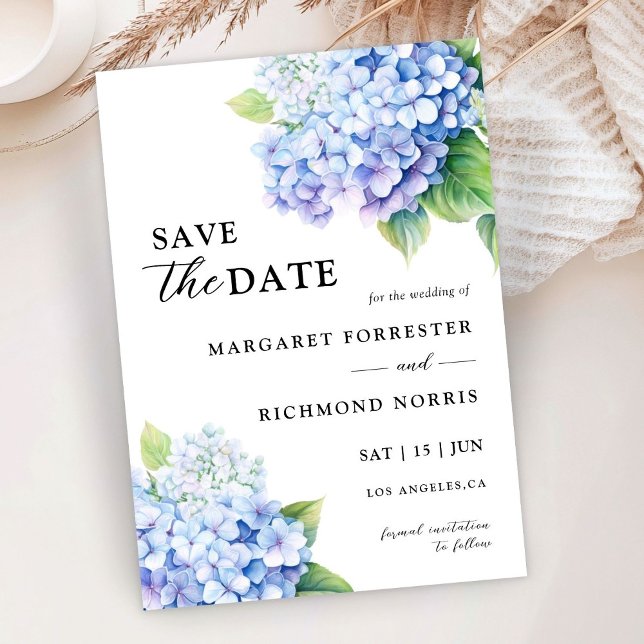 Hydrangea Dusty Blue Floral Wedding Save The Date Invitation (Creator Uploaded)