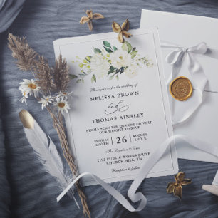 Hydrangea Elegant Rose Budget QR Code Wedding Invitation
