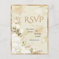 Hydrangea Elegant White Gold Floral Wedding RSVP