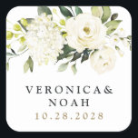 Hydrangea Elegant White Gold Rose Floral Wedding Square Sticker<br><div class="desc">Design features elegant hydrangea and rose watercolor elements in shades of white,  gold,  ivory,  champagne and other neutral colours over greenery,  eucalyptus and other botanical foliage.</div>