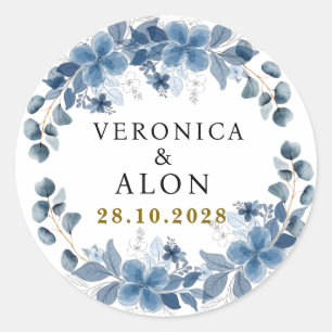 Hydrangea Elegant White Rose Floral Wedding  Classic Round Sticker