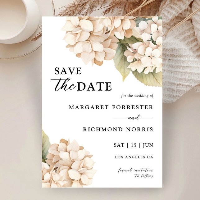 Hydrangea Elegant White Wedding Save The Date Invitation (Creator Uploaded)