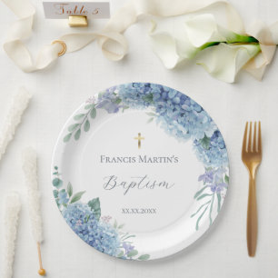 Hydrangea floral  Baptism Paper Plate