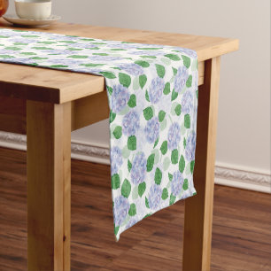 Hydrangea Floral Blue Cloth Table Runner