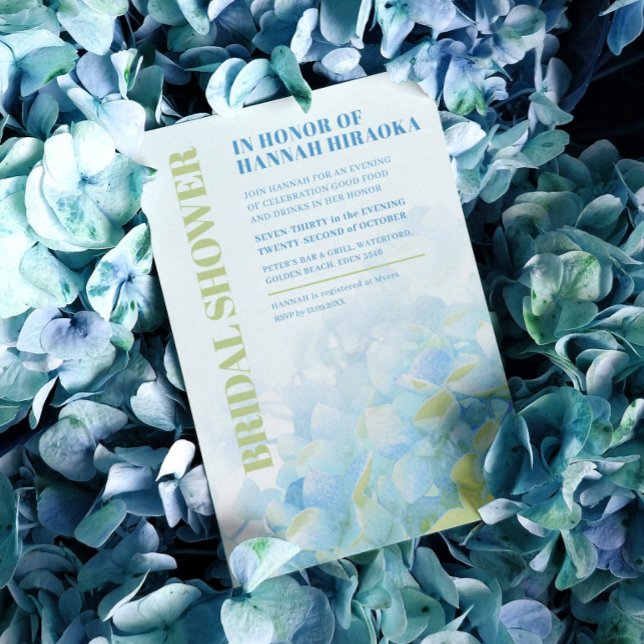 Hydrangea floral blue green bridal shower invitation (Creator Uploaded)