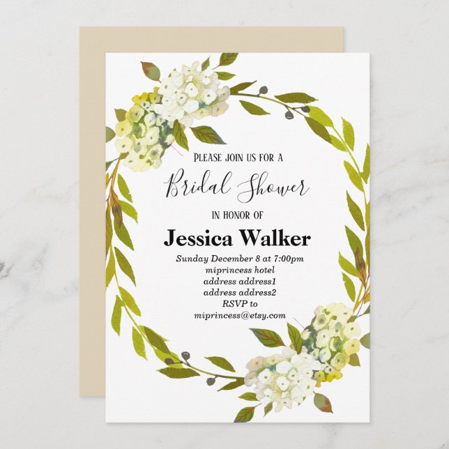 Hydrangea floral  bridal shower invitation (Front/Back)