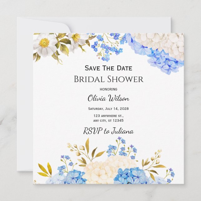 Hydrangea Floral Bridal Shower Save the Date (Front)