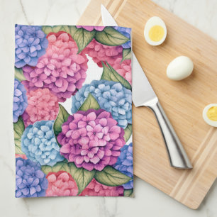 Hydrangea Floral Pink Blue Tea Towel