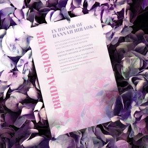 Hydrangea floral pink purple bridal shower invitation