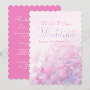 Hydrangea floral pink purple wedding invitation