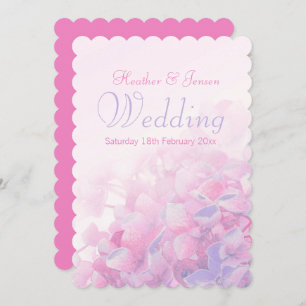 Hydrangea floral pink purple wedding invitation