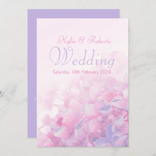 Hydrangea floral pink purple wedding invitation