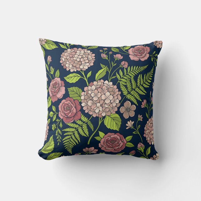 Hydrangea Floral Romance Throw Pillow (Front)