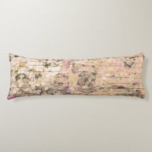 Hydrangea Floral Sepia Tan Farmhouse Vintage Wood Body Cushion