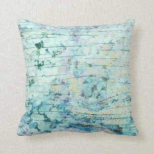 Hydrangea Floral Teal Country Vintage Wood Cushion