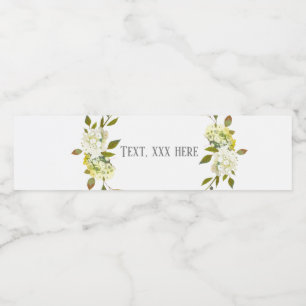 Hydrangea floral white flowers water bottle label