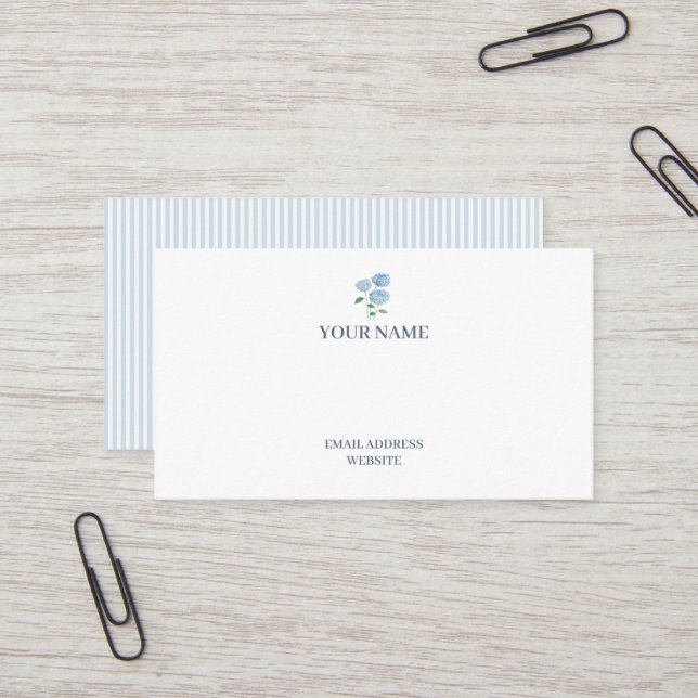 Hydrangea Flower Blue Stripe Business Card (Front/Back In Situ)