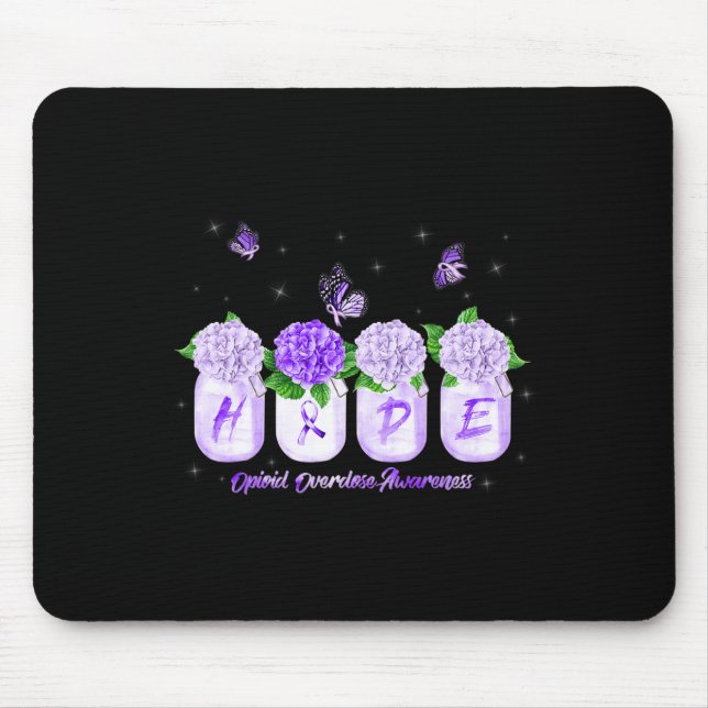 Hydrangea Flower Butterfly Opioid Overdose Awarene Mouse Pad (Front)