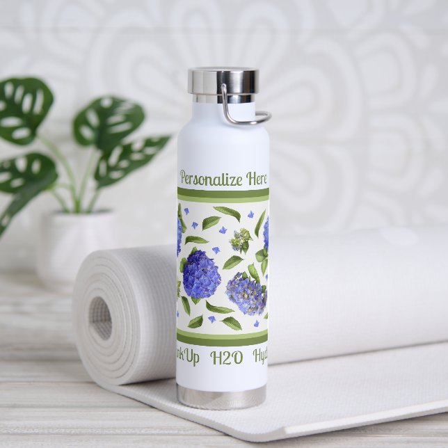 Hydrangea Flower Design Personalised Water Bottle (Yoga)