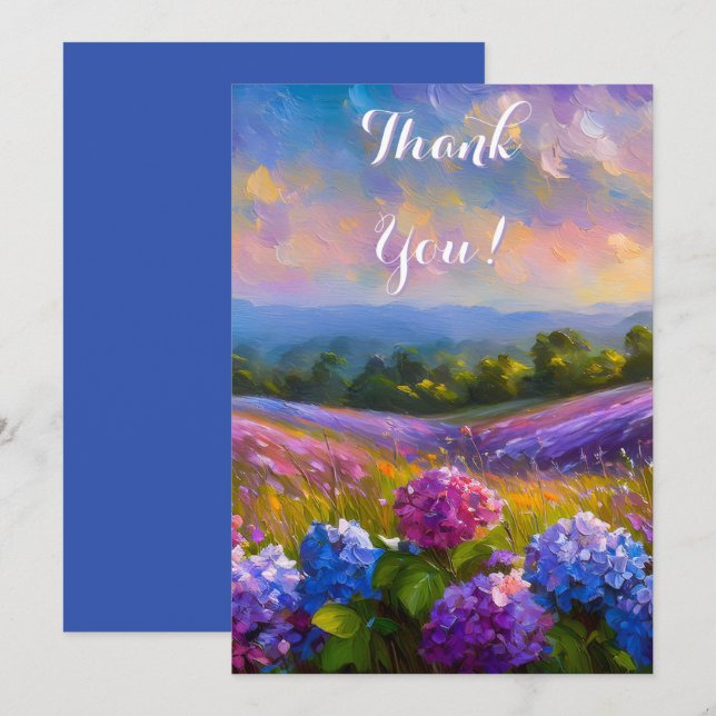 Hydrangea Flower Field Oil Painting Thank You Card (Front/Back)