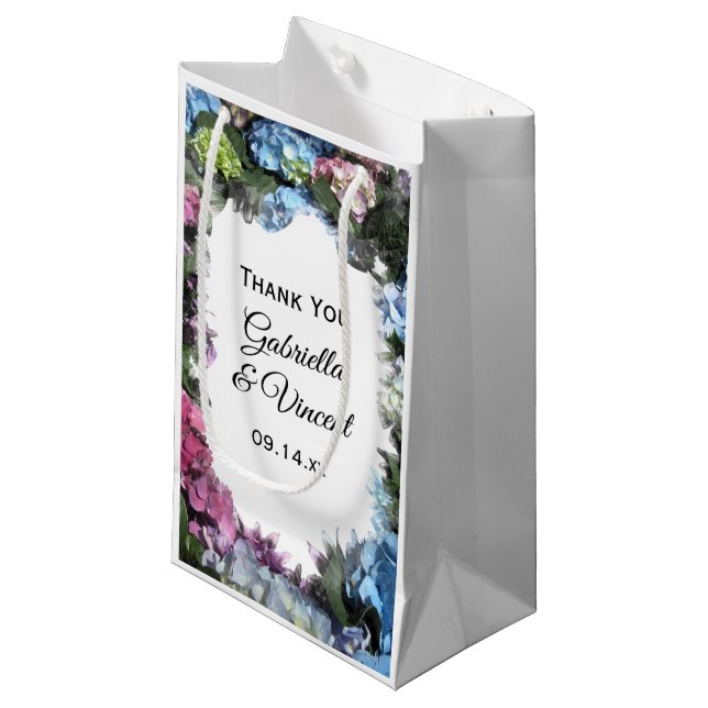 Hydrangea Flower Frame Wedding Thank You Small Gift Bag (Front Angled)