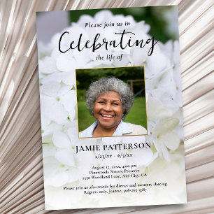 Hydrangea Flower Life Celebration Photo Funeral  Invitation