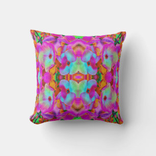 Hydrangea Flower Petals in Aqua Magenta and Orange Cushion