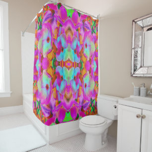 Hydrangea Flower Petals in Aqua Magenta and Orange Shower Curtain