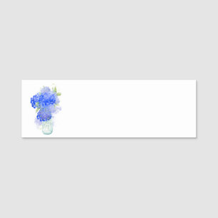 Hydrangea Flower Watercolor shades of blue Name Tag