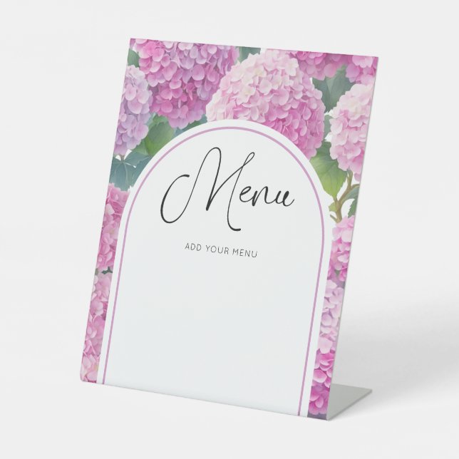 Hydrangea Flowers Baby Shower Menu Pedestal Sign (Front)