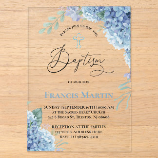 Hydrangea flowers Baptism Acrylic Invitations