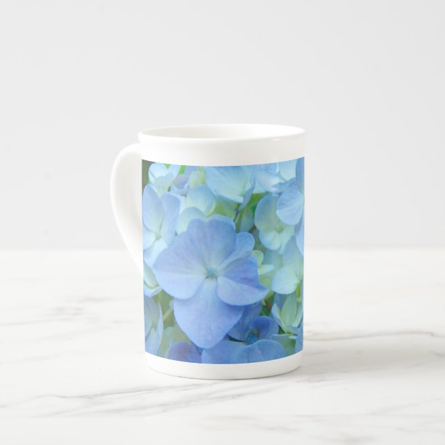 Hydrangea Flowers Blue Bone China Mug (Front Left)