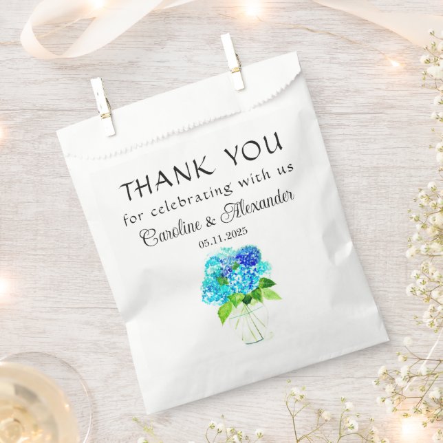 Hydrangea Flowers Blue Floral Wedding Favour Bag (Clipped)