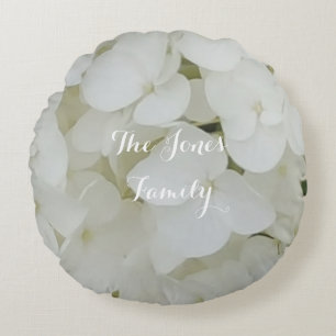 Hydrangea Flowers Floral White Blossom Elegant Round Cushion