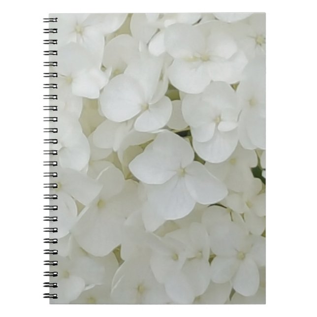 Hydrangea Flowers Floral White Elegant Blossom Notebook (Front)