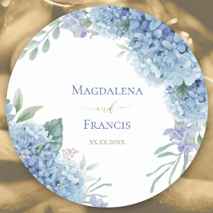Hydrangea flowers frame   wedding classic round sticker