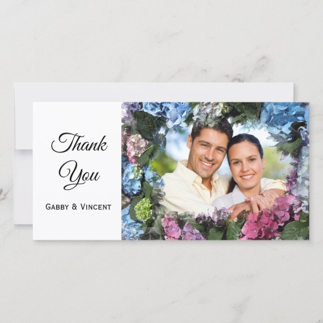 Hydrangea Flowers Frame Wedding Thank You Photo Card (Front)