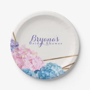 Hydrangea Flowers & Gold Chic Elegant Spring Paper Plate