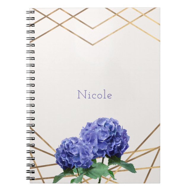 Hydrangea Flowers & Gold Elegant Floral Custom Notebook (Front)