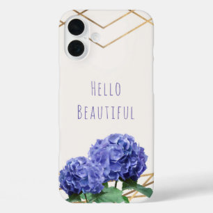 Hydrangea Flowers & Gold Elegant Glam Personalised iPhone 16 Plus Case