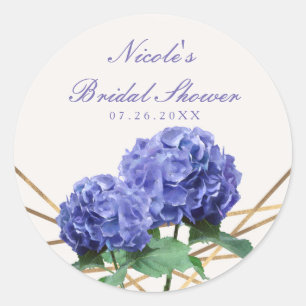 Hydrangea Flowers & Gold Lines Elegant Favour Classic Round Sticker