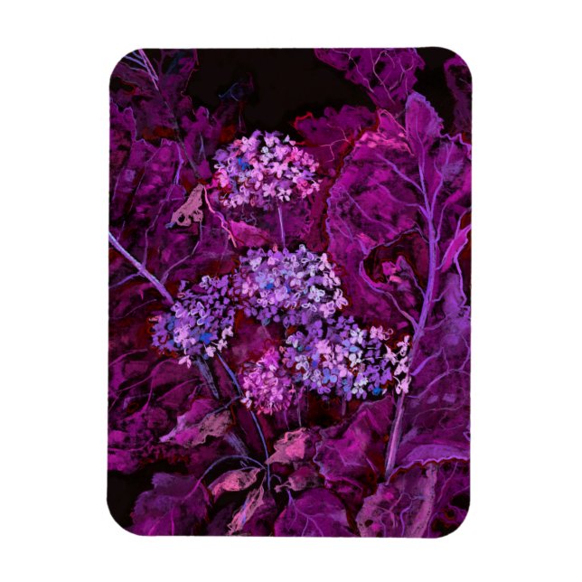 Hydrangea Flowers Horseradish Floral Art Purple Magnet (Vertical)