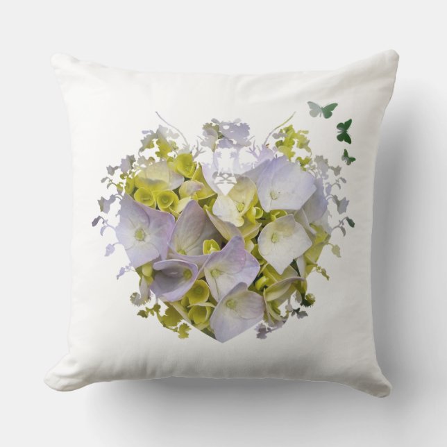 Hydrangea Flowers in a Heart Cushion (Front)