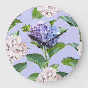 Hydrangea flowers: multicolor floral texture. large clock