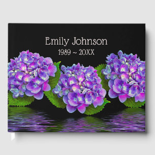 Hydrangea Flowers On Black Memorial Book