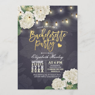 Hydrangea Flowers String Lights Bachelorette Party Invitation