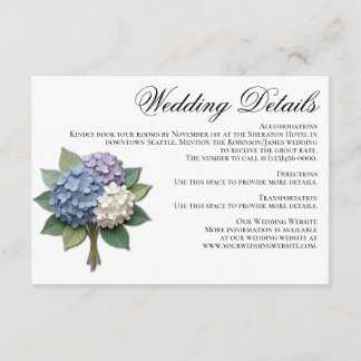 Hydrangea Flowers Wedding Details Card